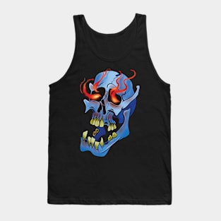 Flaming Blue Skull Tank Top